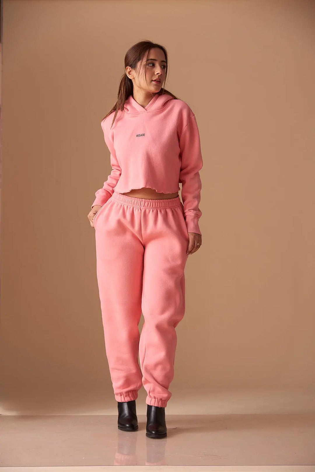 Relaxed Crop Hooded Sweatshirt with Mid Rise Joggers - Risate