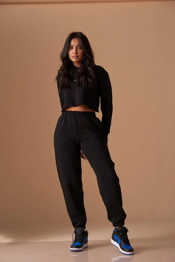 Relaxed Crop Hooded Sweatshirt with Mid Rise Joggers - Risate