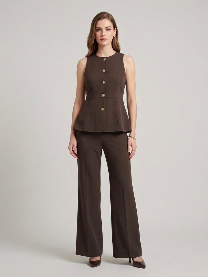Solara Celestial Peplum Vest & Wide-Leg Trouser Set - Risate