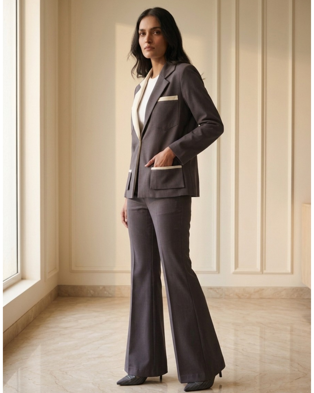 The Aura Charcoal Contrast Pantsuit - Risate