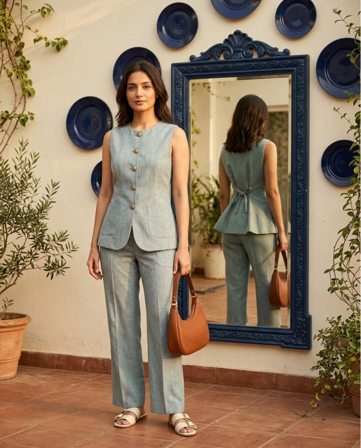The Delphine Tie-Back Waistcoat & Wide-Leg Trouser Co-ord Set - Risate