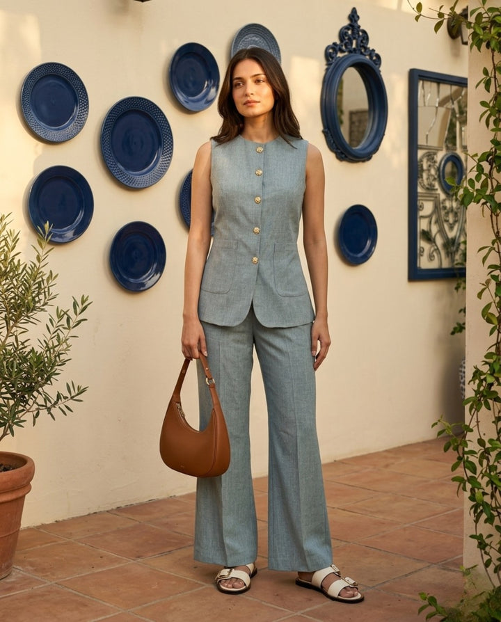 The Delphine Tie-Back Waistcoat & Wide-Leg Trouser Co-ord Set - Risate