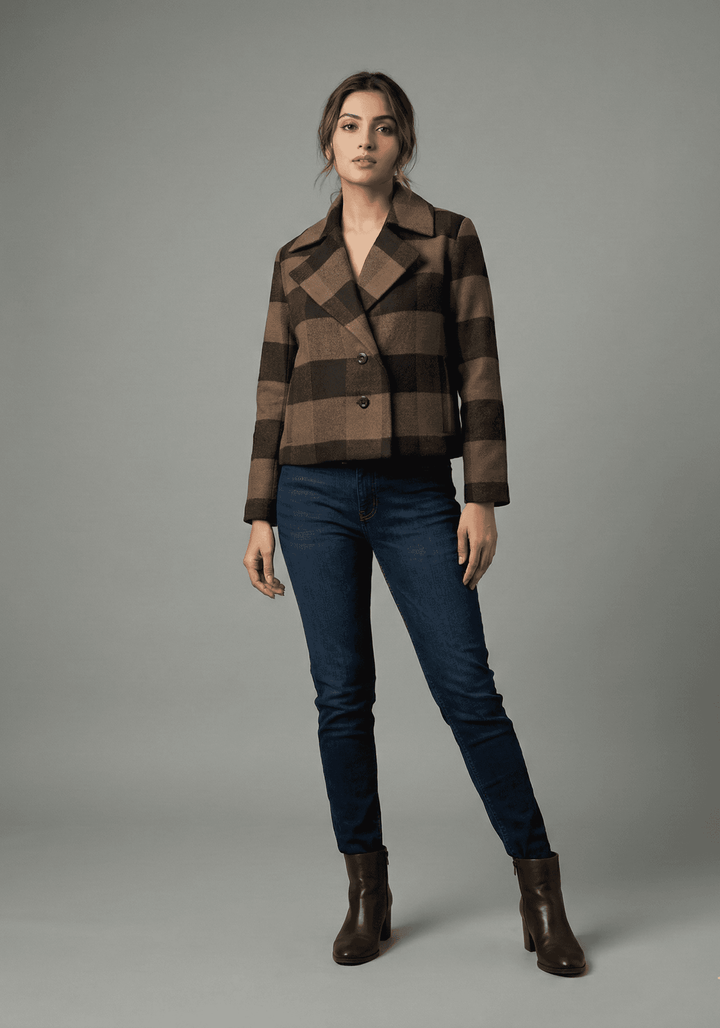 The Espresso Checkered Cropped Jacket - Risate