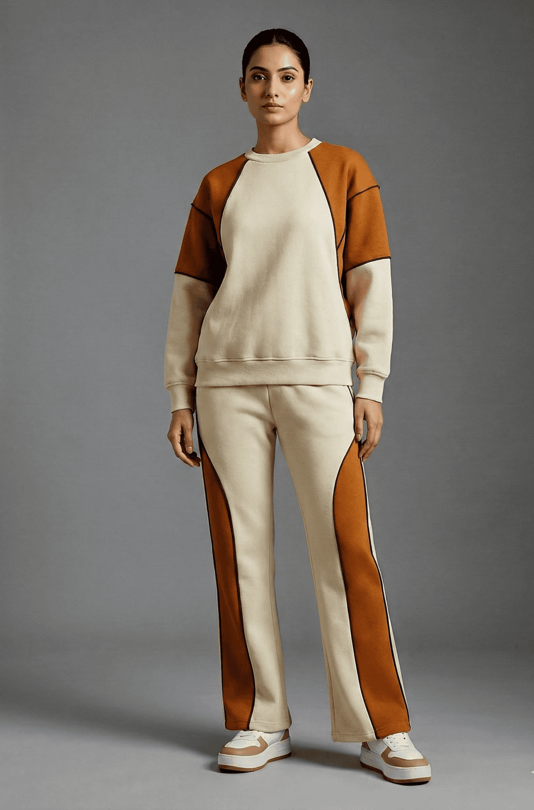 The Signature Colorblock Co-ord Set | Tan & Egg White - Risate