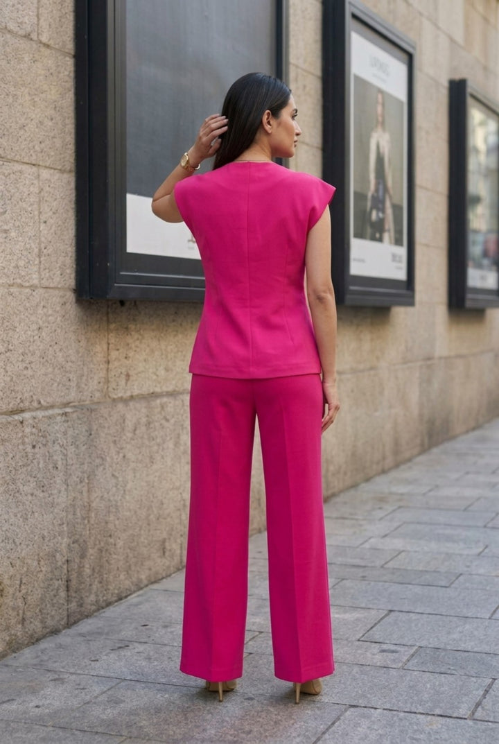 Valentino Pink Crepe Asymmetric Waistcoat & Wide-Leg Trouser Co-ord Set