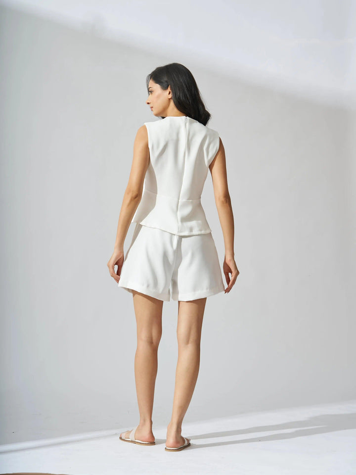 V-Neck Chain Peplum Top with Shorts Coord Set - Risate