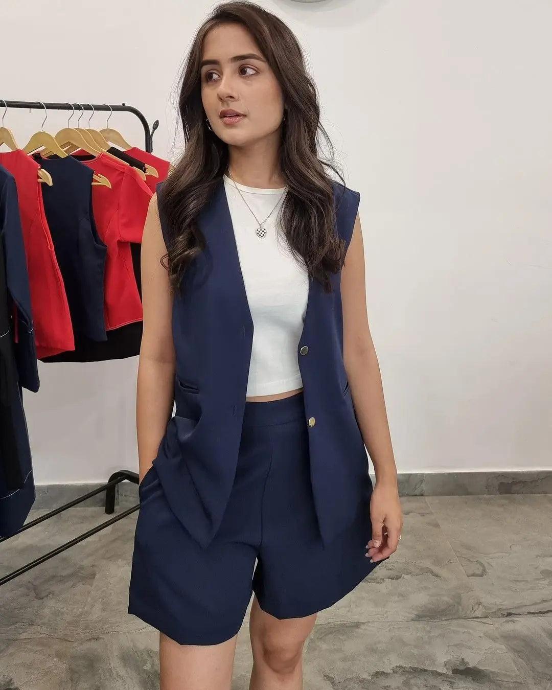 Waist Coat with Shorts Coord Set - Risate