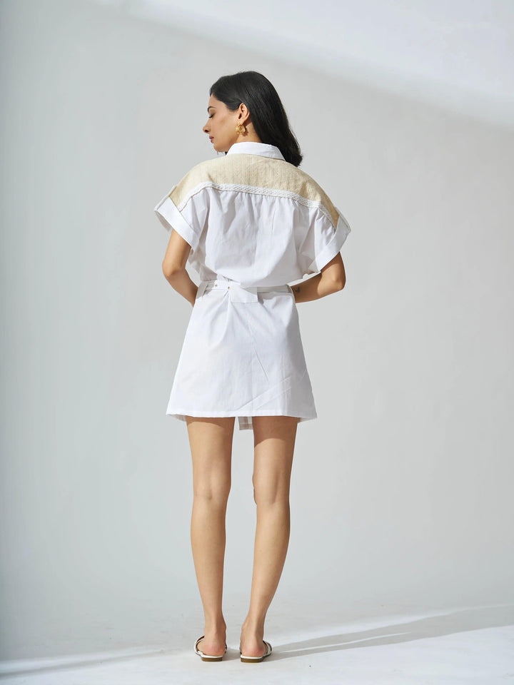 White Poplin crochet patch shirt dress - Risate