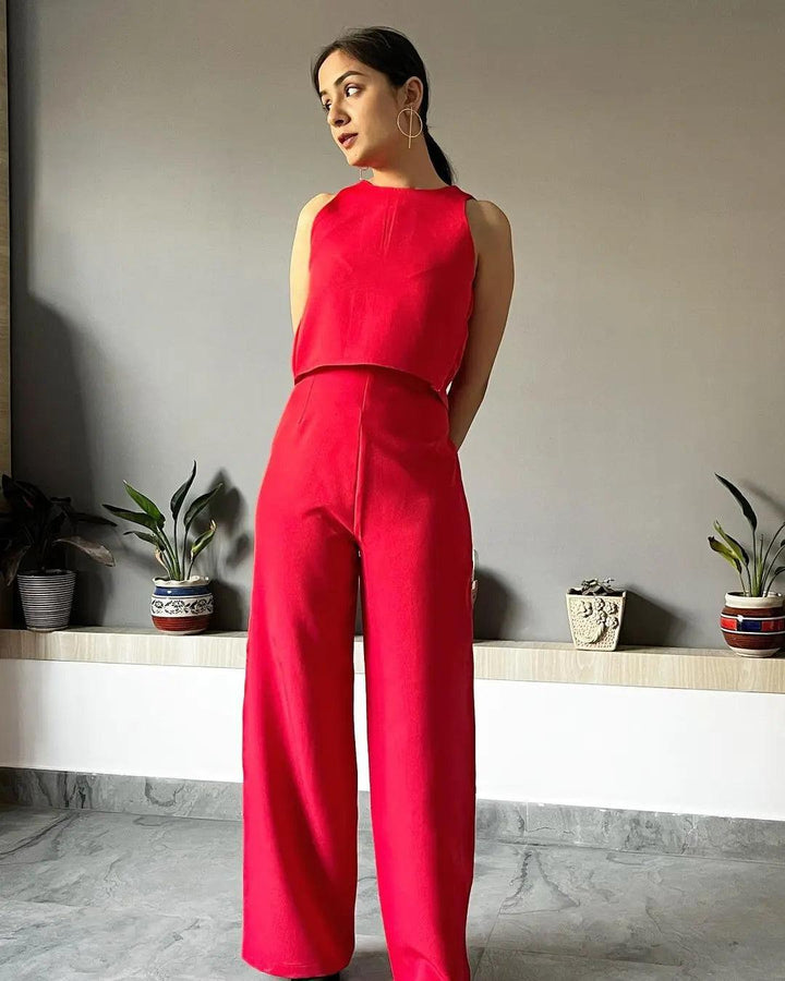 Stylish black co-ord set for women featuring a cropped top and wide-leg pants