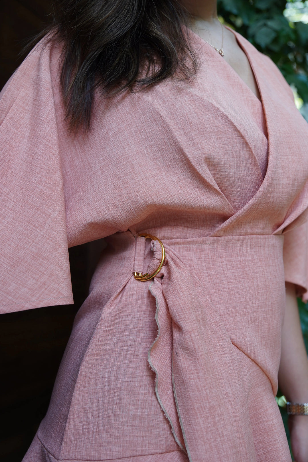Risate blaze dress for women in soft pink with a stylish belt detail and wide sleeves