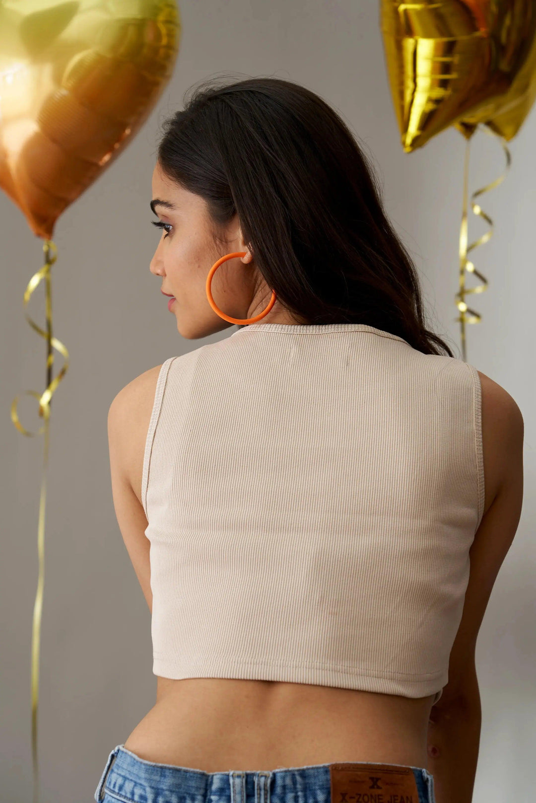 Risate beige clover crop top for women, fitted style, perfect for casual outings or layering
