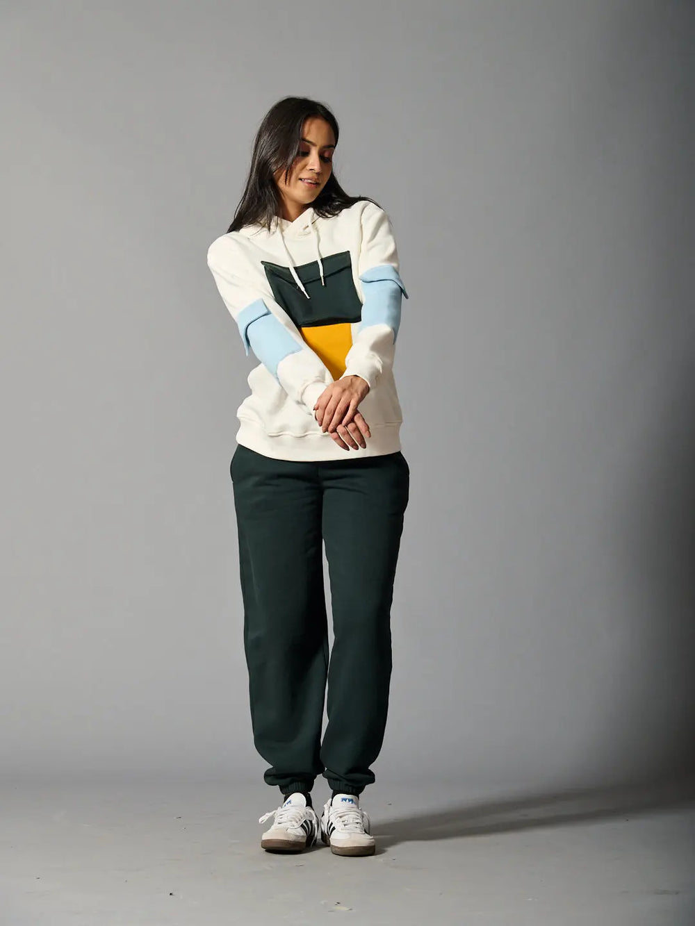 Risate color block hoodie for women featuring mixed colors and comfortable fit for casual wear