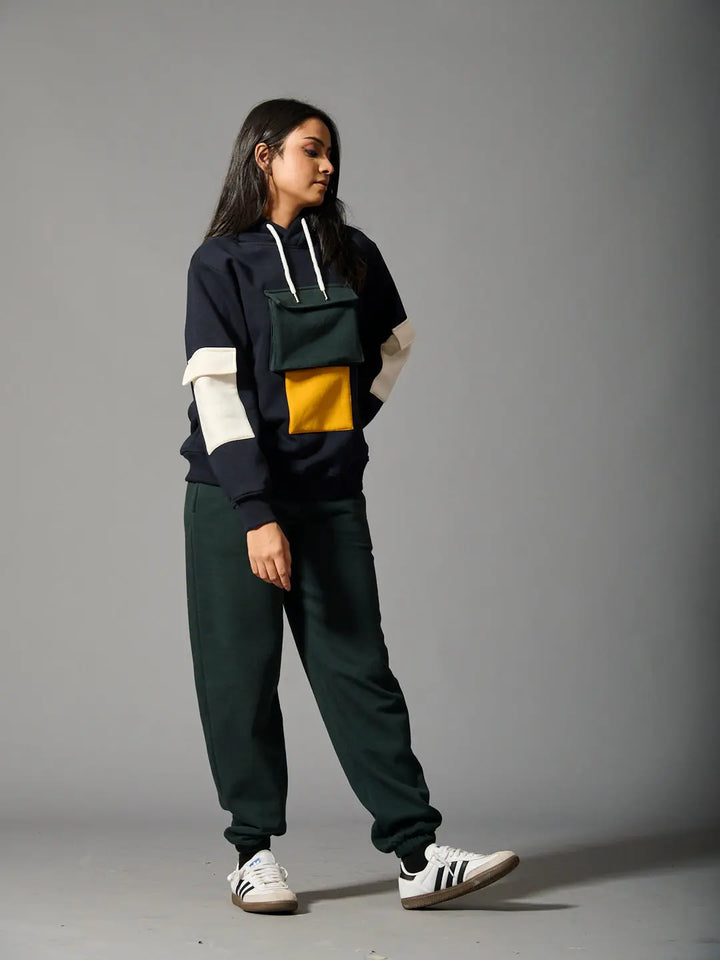 Risate color block hoodie for women featuring a stylish design and front pocket