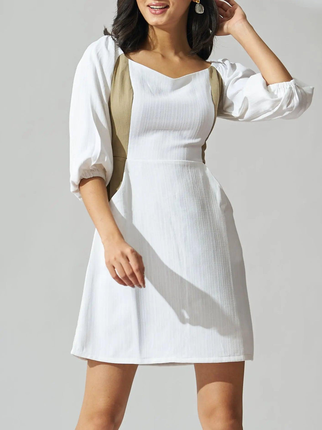Risate colorblock mini dress for women with puff sleeves and a flattering silhouette