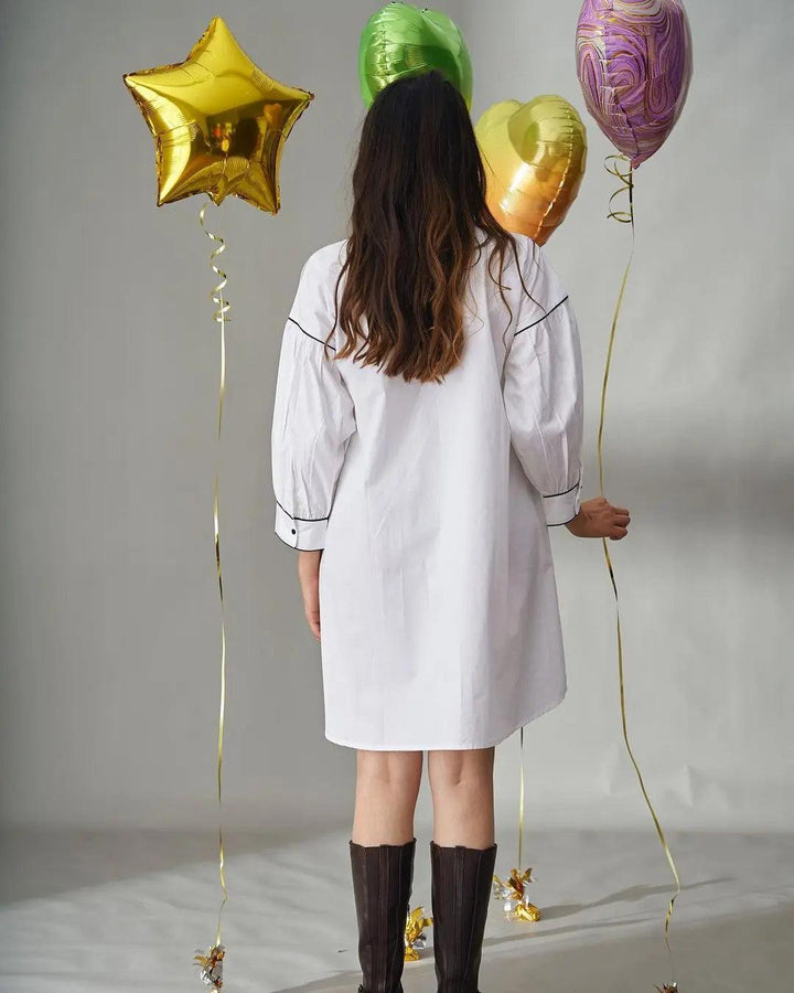 Risate cotton poplin shirt dress for women with oversized sleeves and balloons for a festive look