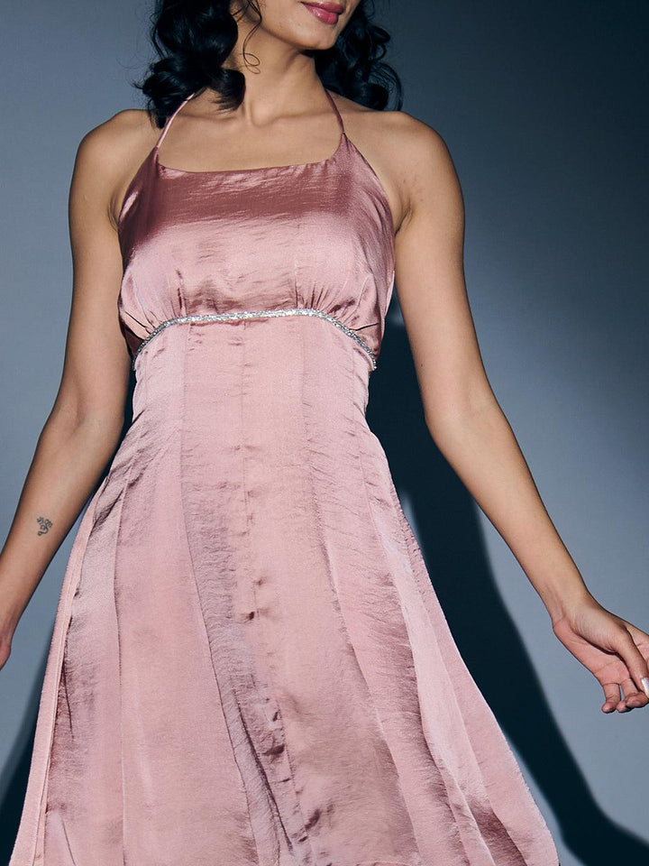 Risate dainty day mini dress in soft pink satin perfect for casual outings and summer events