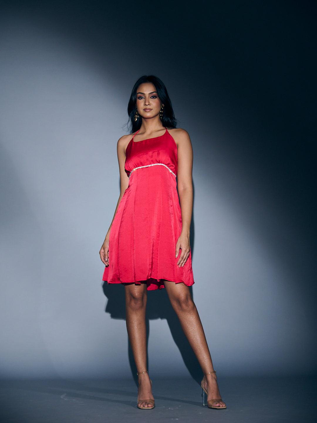 Dainty day mini dress in vibrant red with a flattering silhouette for casual outings