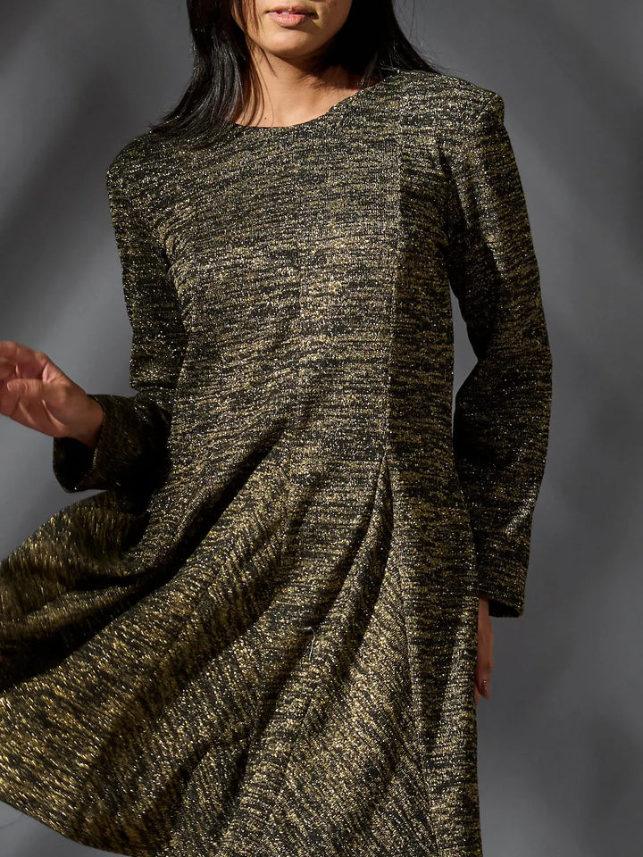 Risate golden knit glam dress featuring a stylish silhouette and luxurious fabric blend