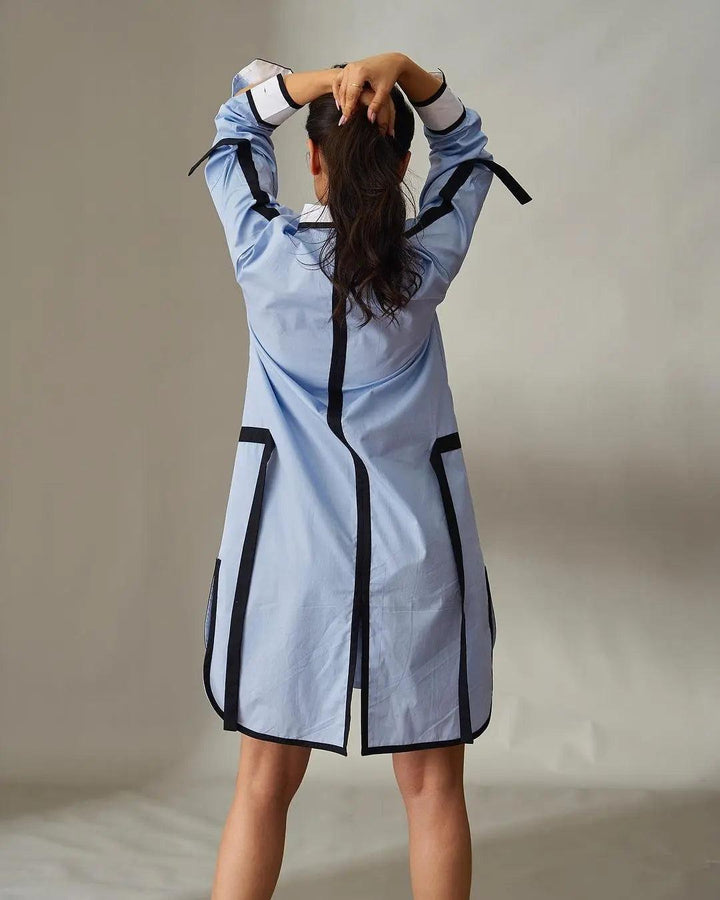 Risate Impressionist cotton shirt dress in light blue with stylish pocket details