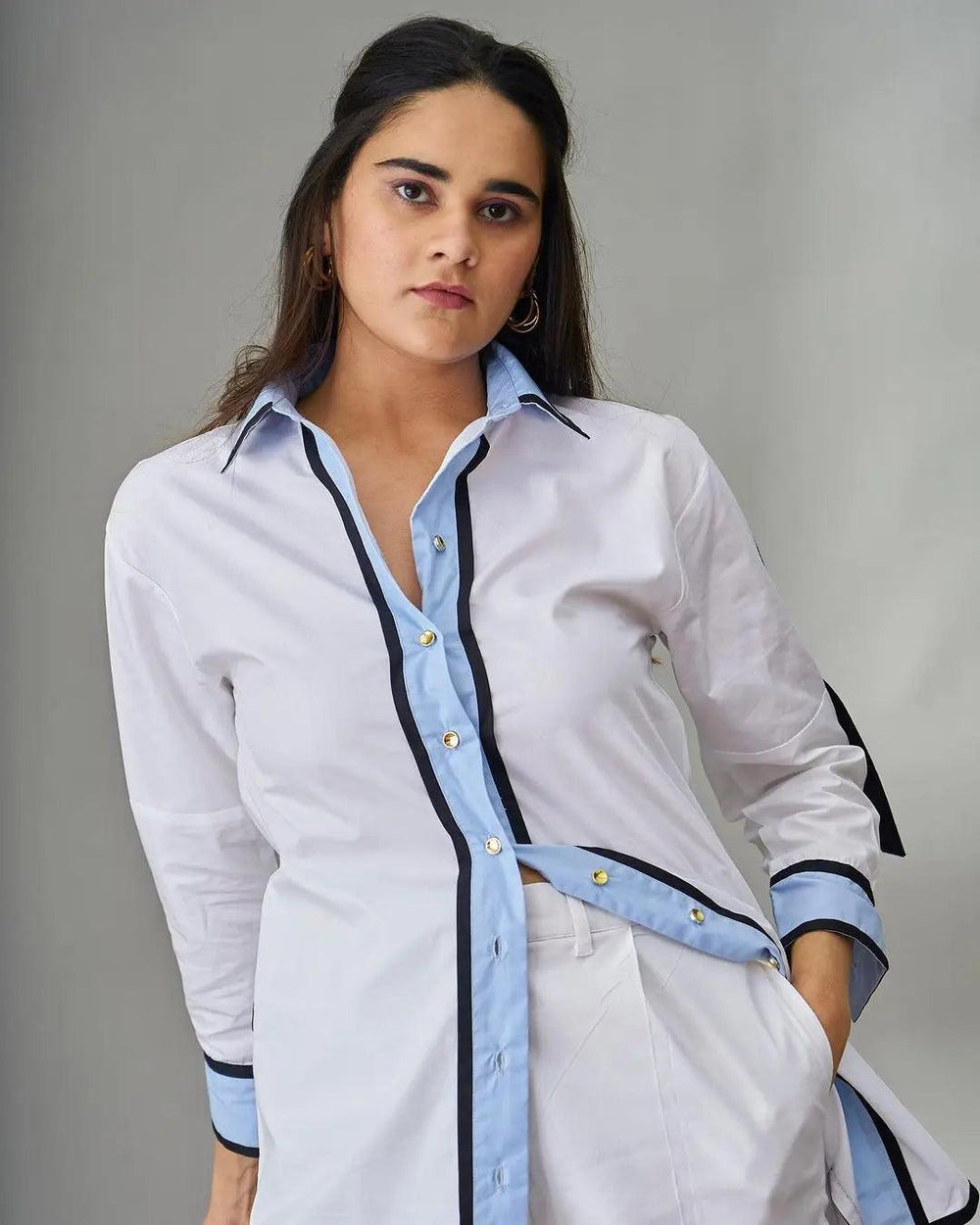 Risate Impressionist cotton shirt dress with button detailing and contrasting trim for a stylish look