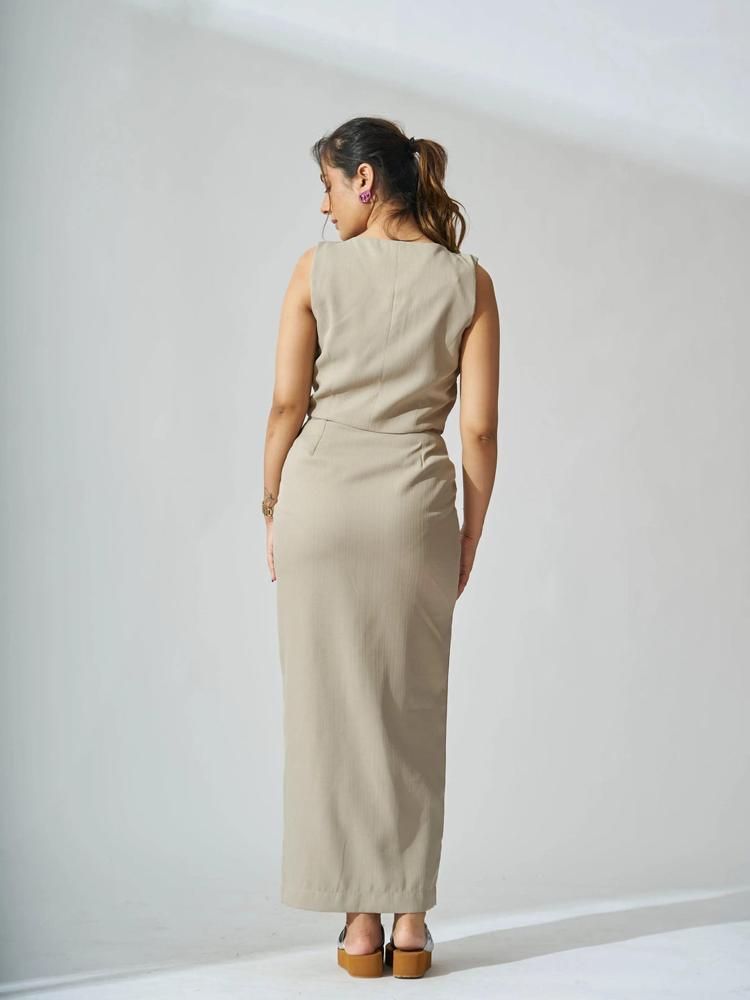 Ivory cutout co-ord set for women featuring a sleek design and elegant silhouette