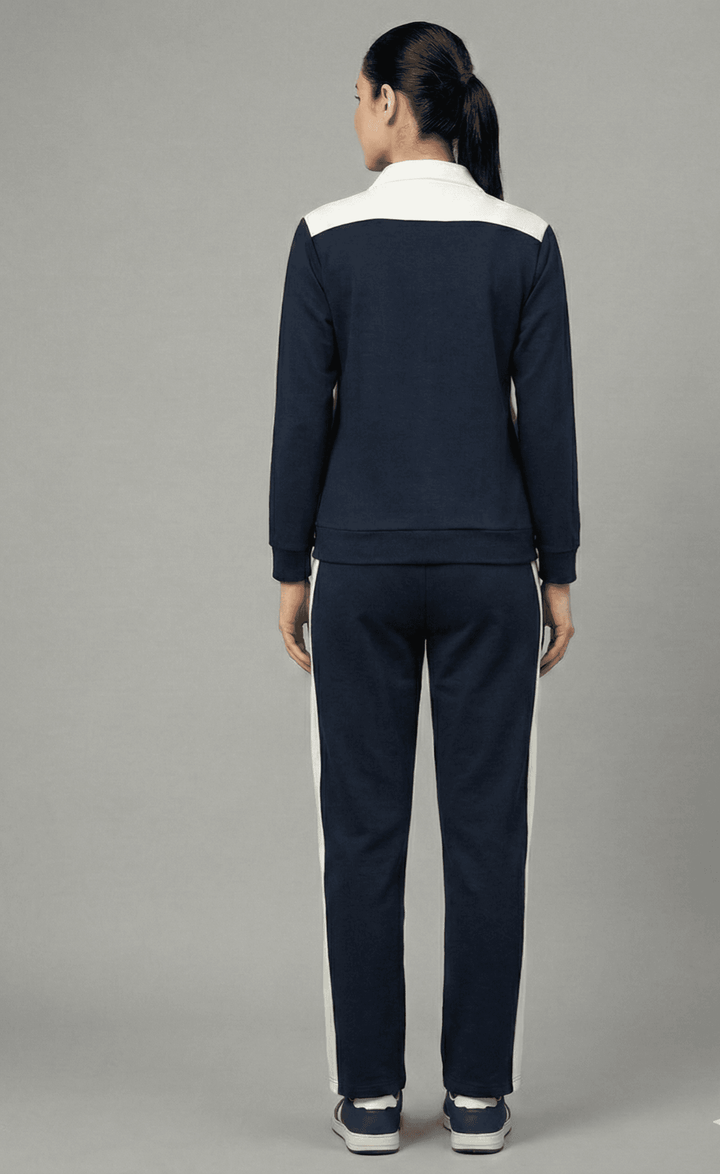 Navy contrast co-ord set for women from Risate featuring a zip-up jacket and matching pants