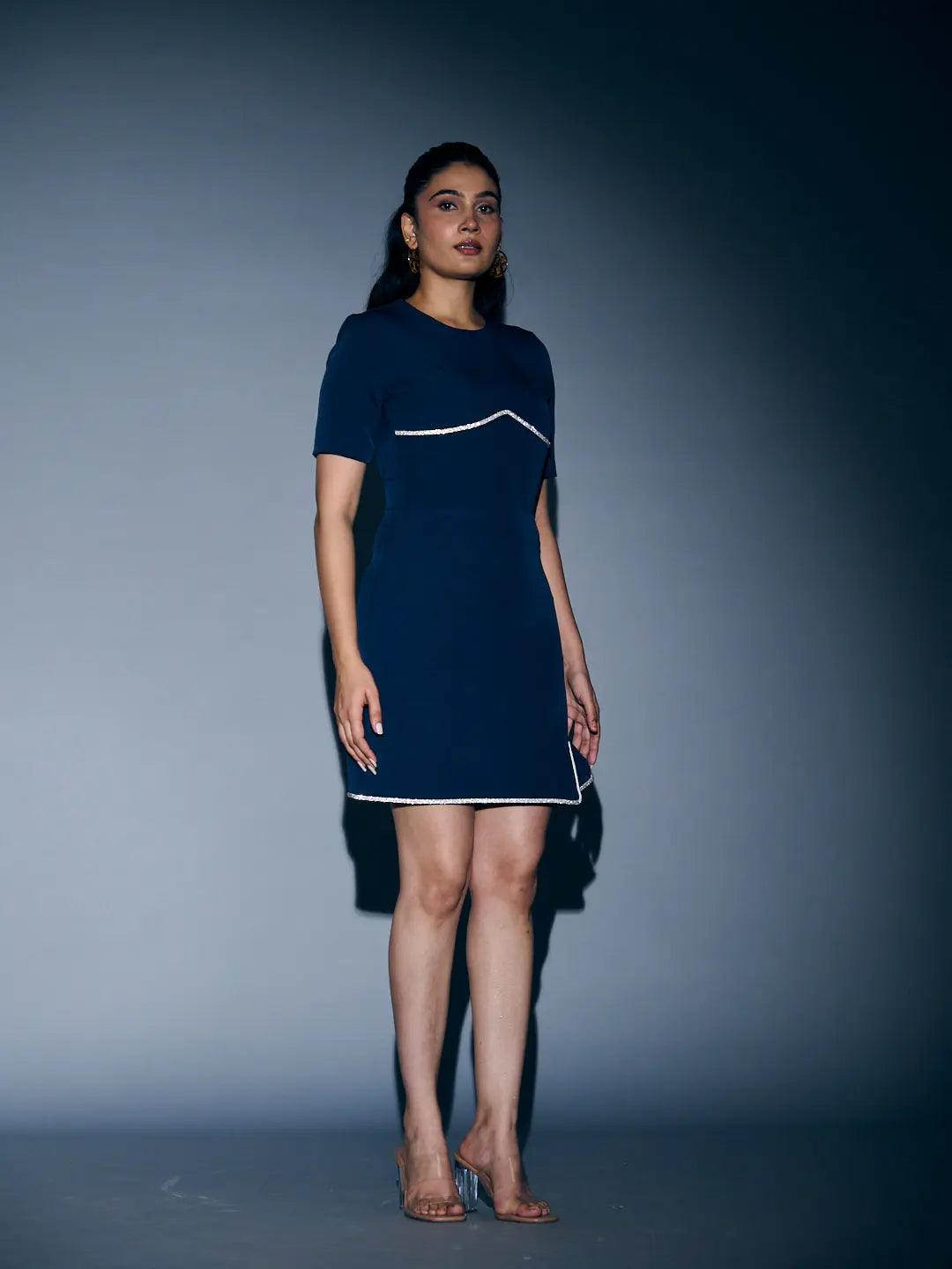 Risate rhinestone lace mini dress in navy with a chic design for stylish occasions