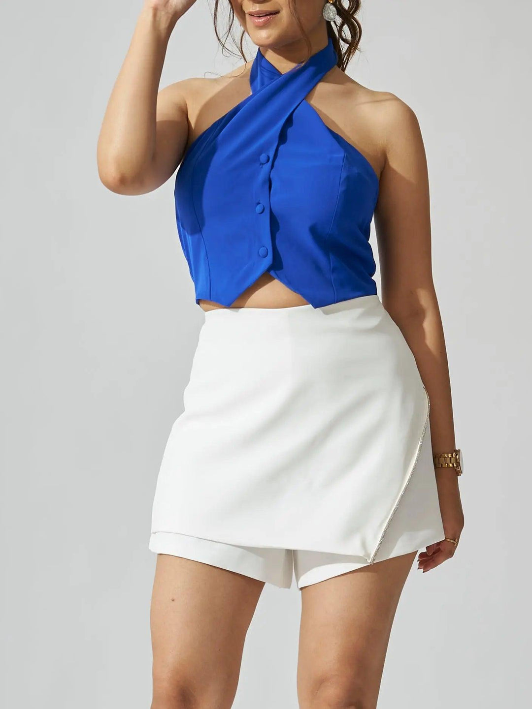 Risate rhinestone women skorts in white with a stylish wrap design for a chic summer look
