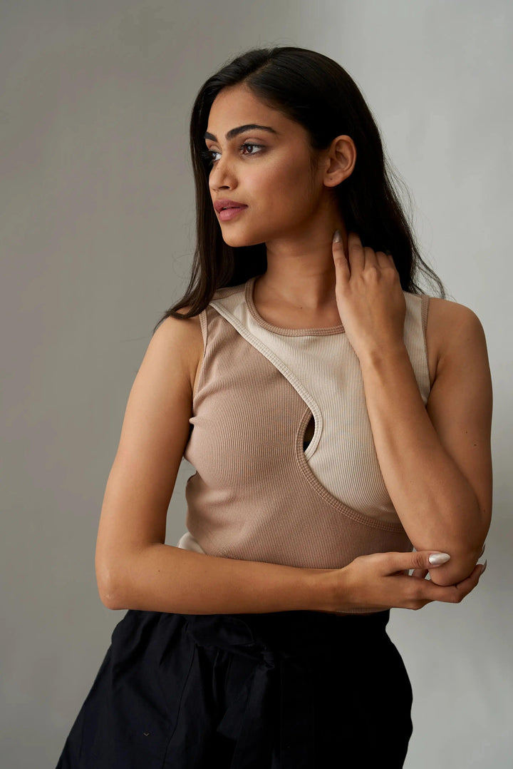Risate ribbed crop top for women in beige with stylish design and comfortable fit