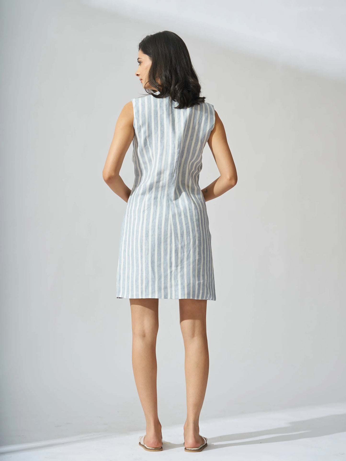 Dallas Linen Striped Front Button Vest with Shorts Coord Set Risate