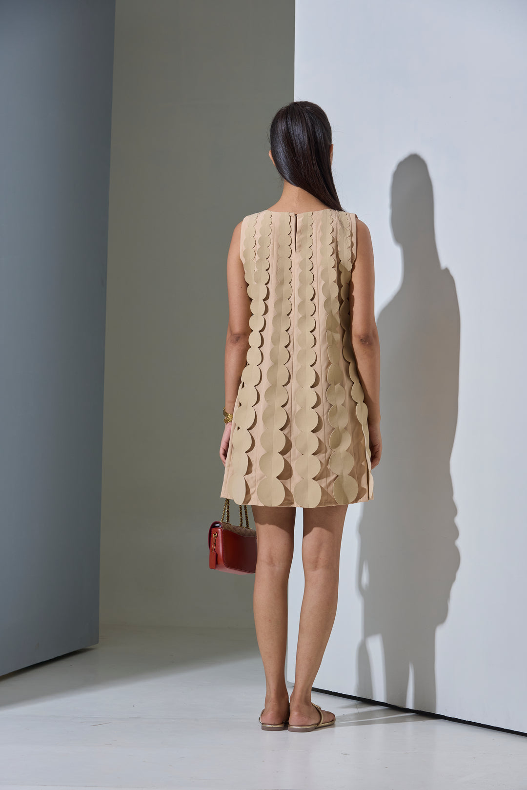 Faux Leather Cascade Pebble Drop Midi Dress