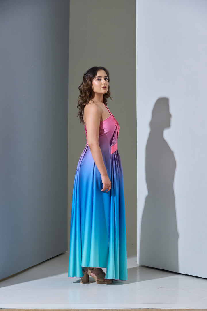 Ombre Satin Aurora One-Shoulder Gown