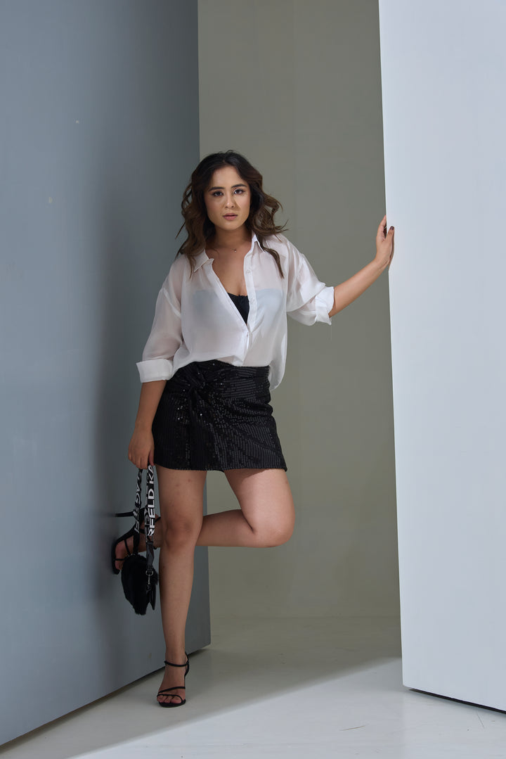 "Midnight Sparkle" Sequin Twisted Knot Mini Skirt