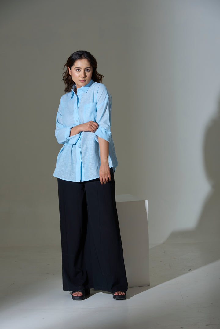 Sky Linen Blend Relaxed Shirt