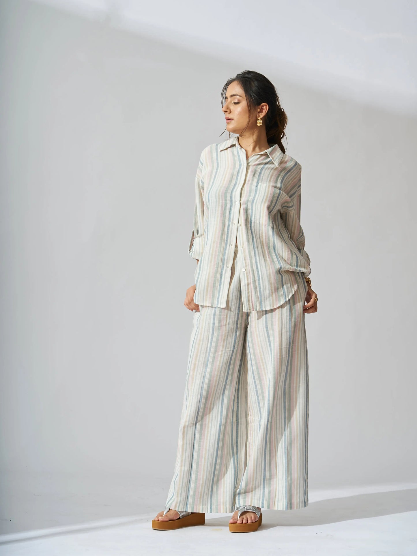 Sunset Striped Linen Shirt with Flared Pants - Risate