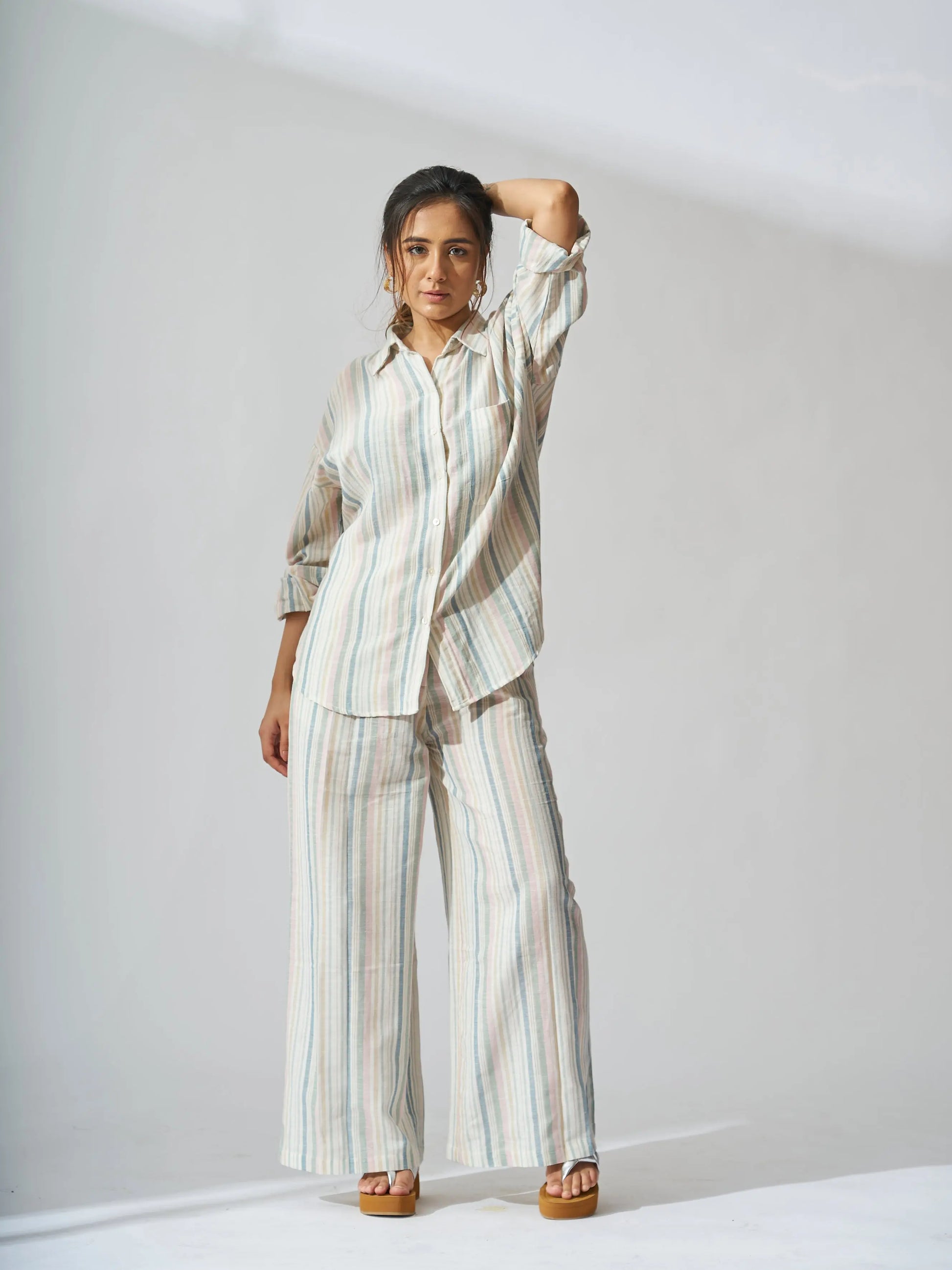 Sunset Striped Linen Shirt with Flared Pants - Risate