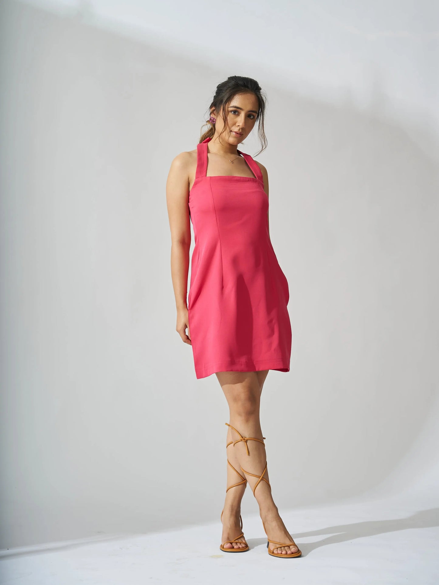 Halterneck Crepe Mini Dress Risate-french pink