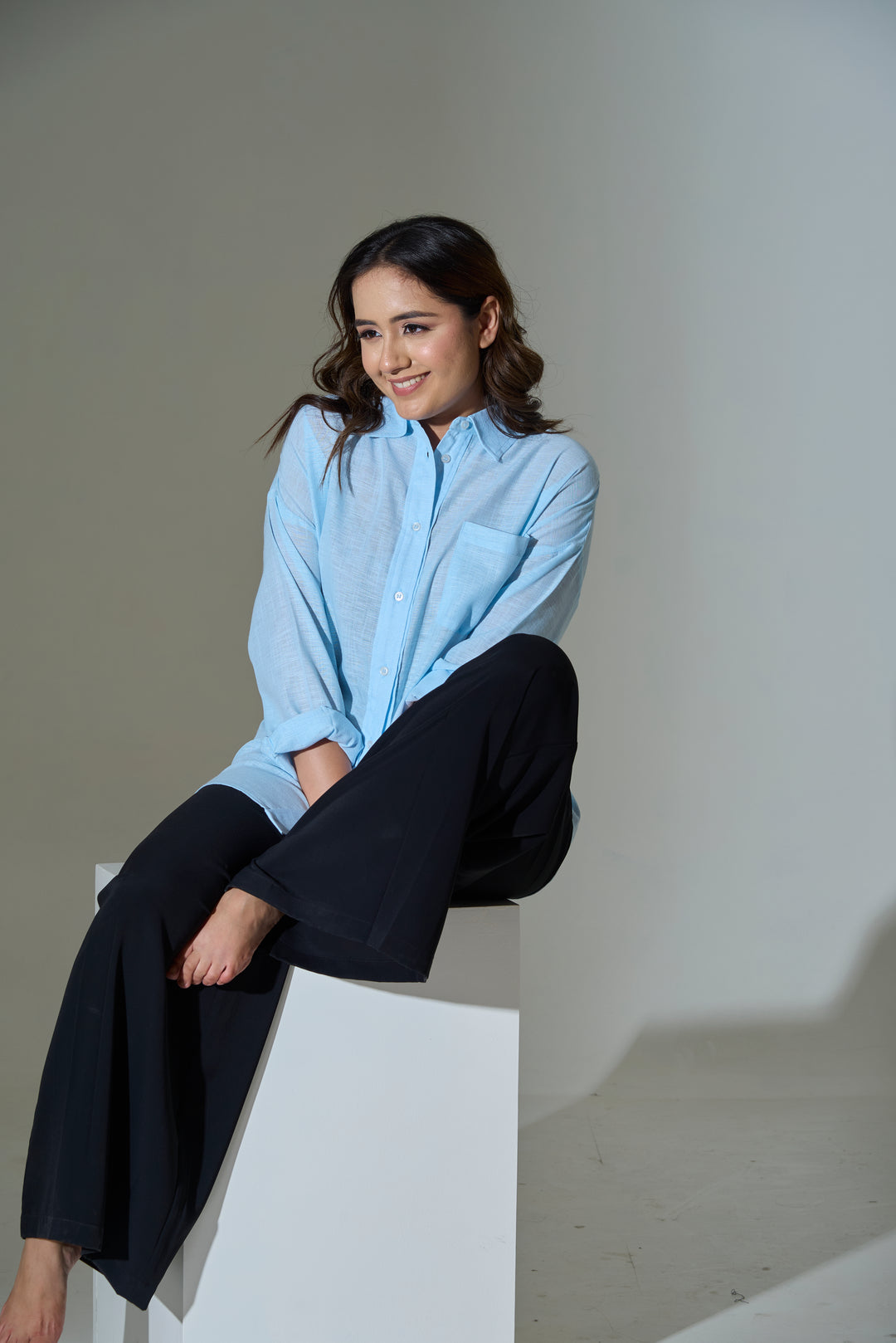 Sky Linen Blend Relaxed Shirt