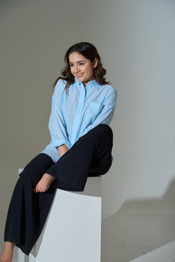Sky Linen Blend Relaxed Shirt