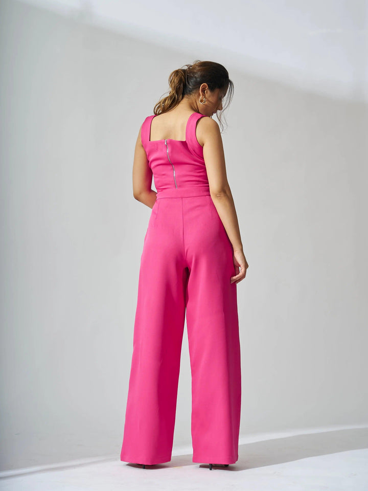 Risate sleeveless corset top and pants set in vibrant pink with stylish wide leg pants