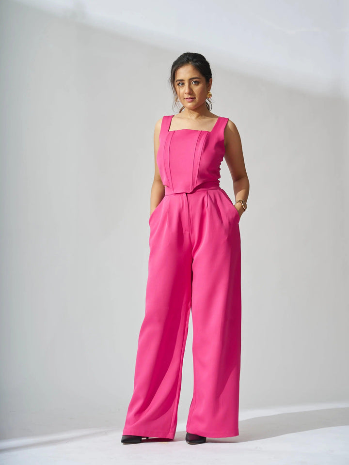 Risate sleeveless corset top and pants set in vibrant pink, perfect for stylish summer outfits
