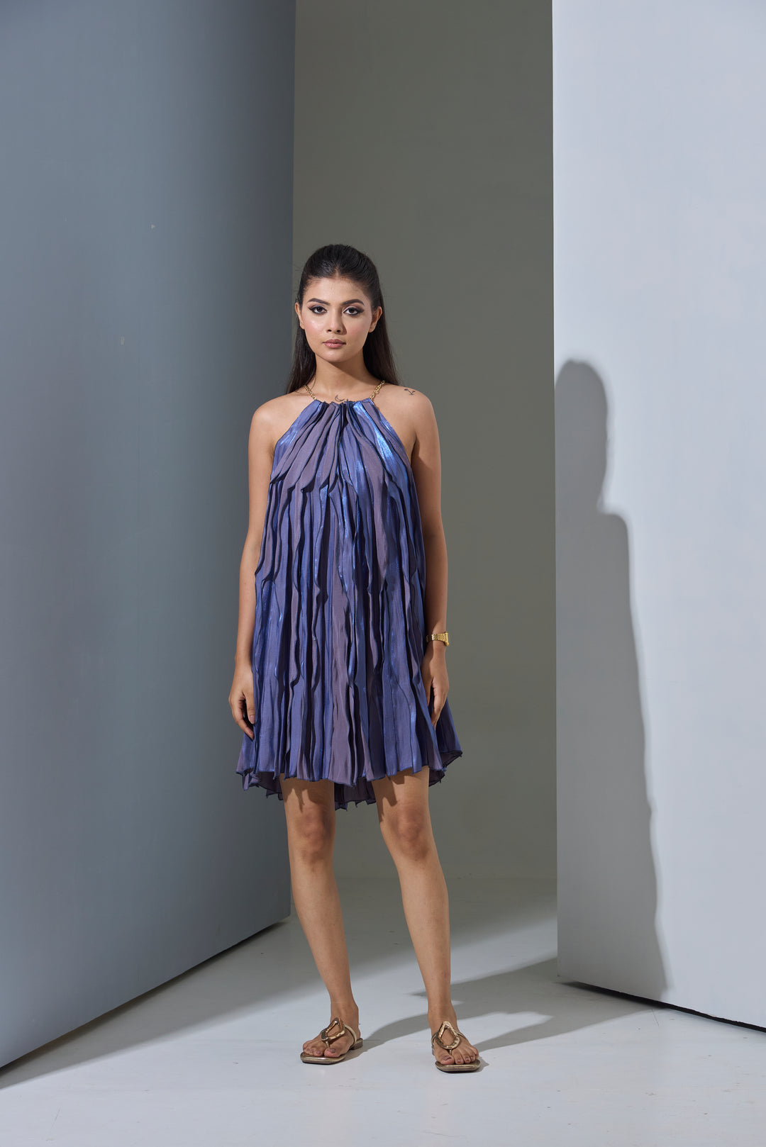 Twilight Wave Dress for women in flowing fabric with a stylish halter neck design