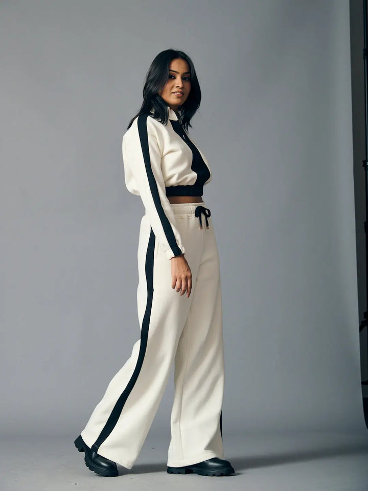 Risate Urban Chill Set for Women in Cream with Black Stripes and Relaxed Fit for Casual Style