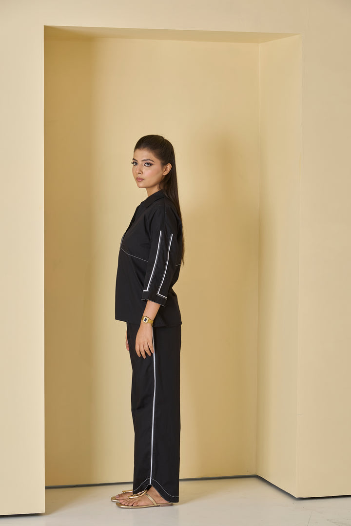 Risate women's black piped western set featuring stylish top and pants design for a modern look