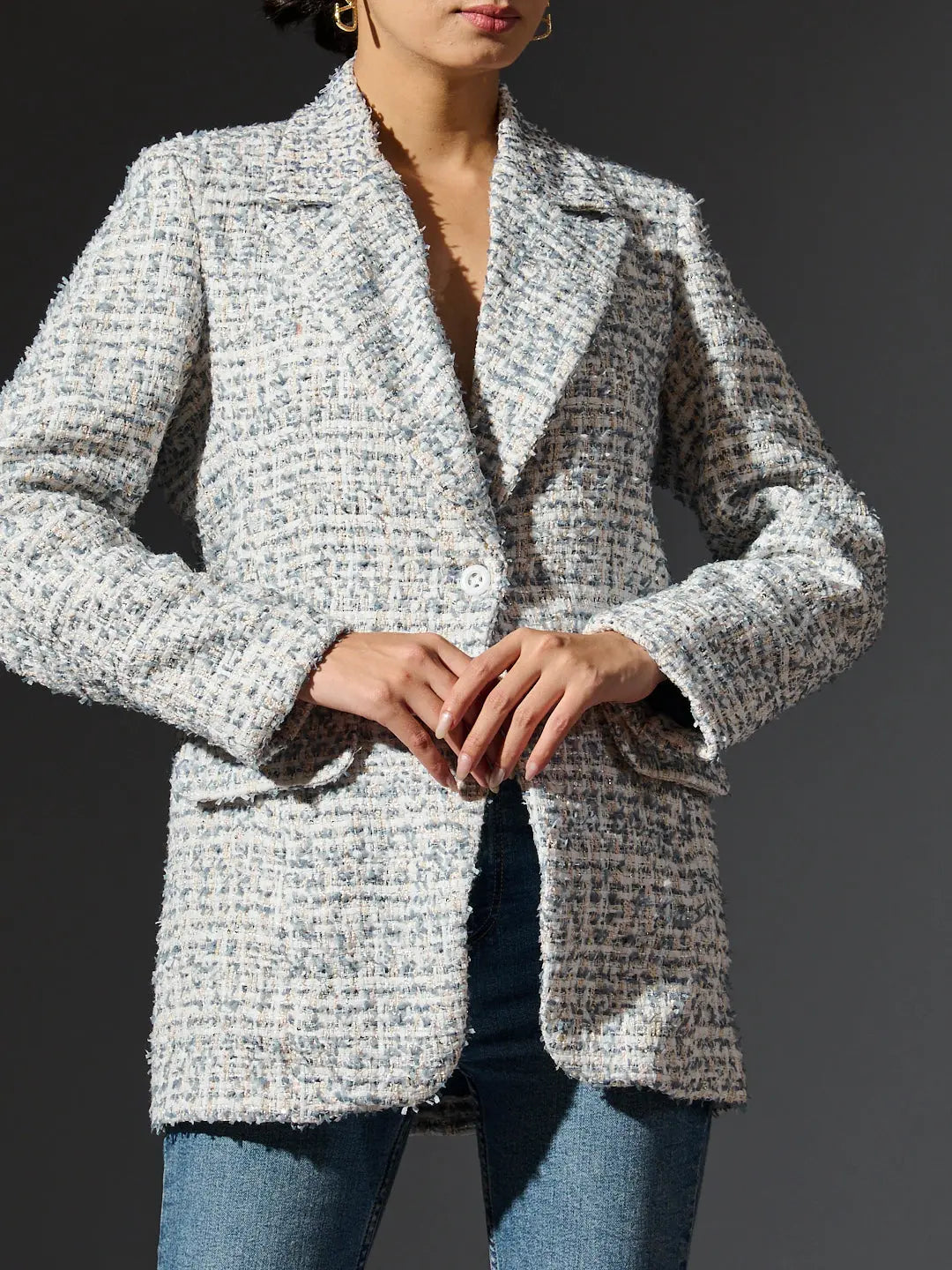 Women's British tweed blazer in soft textured fabric for a stylish and sophisticated look