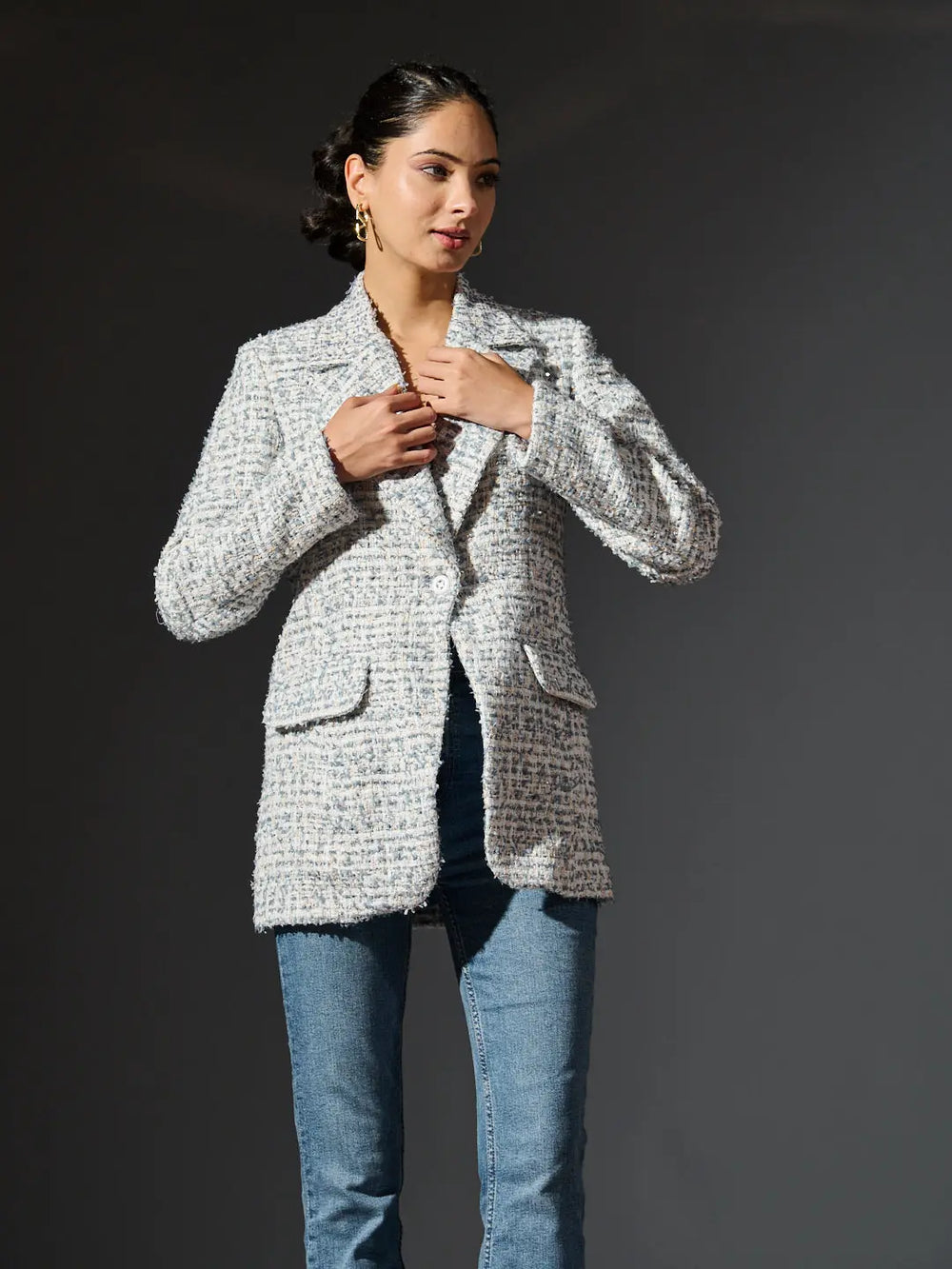 Risate women's British tweed blazer in light colors with pockets and a tailored fit