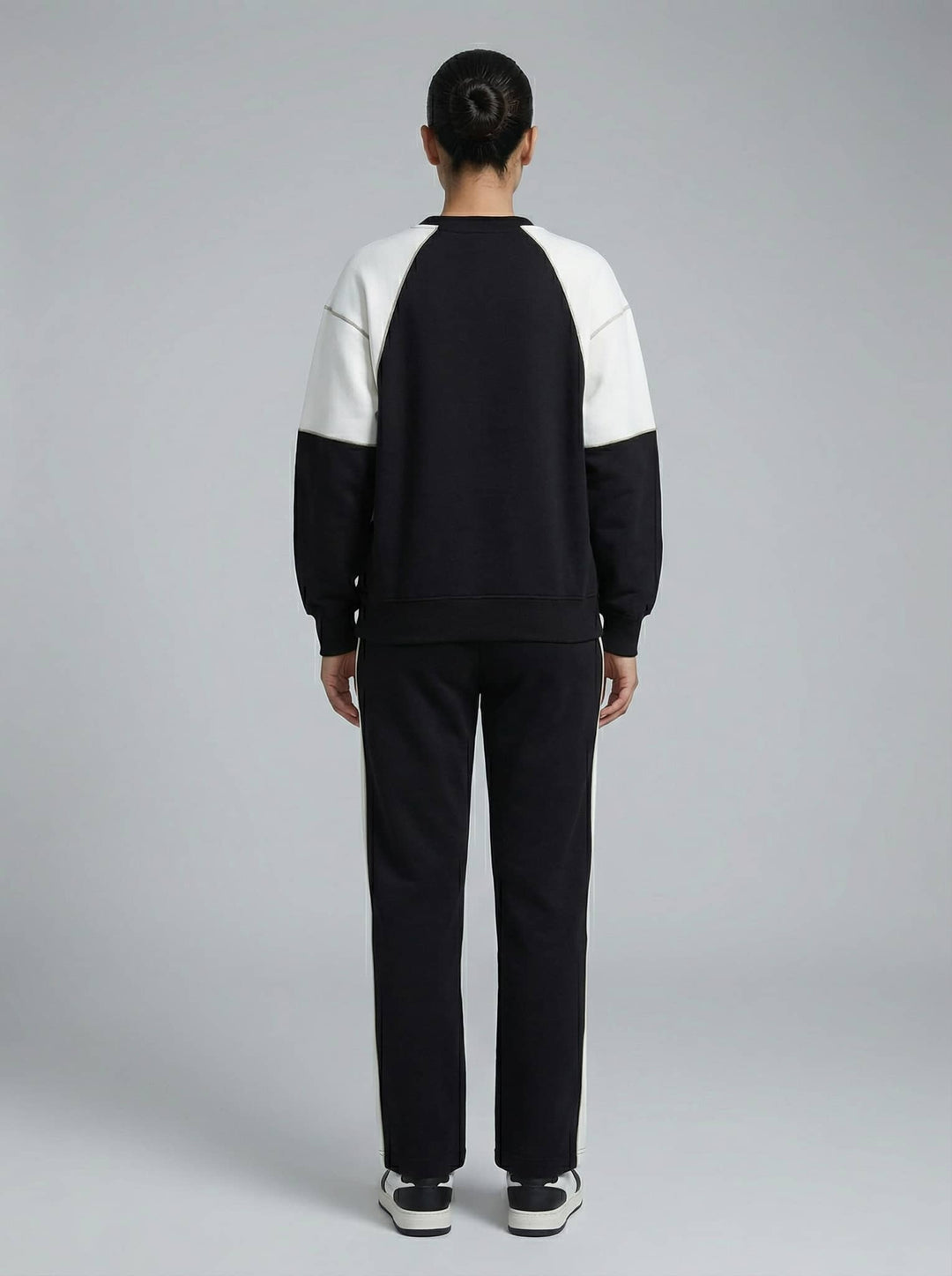 Risate women's co-ord set featuring a stylish black and white color block design for casual comfort