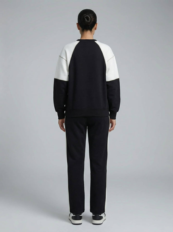 Risate women's co-ord set featuring a stylish black and white color block design for casual comfort