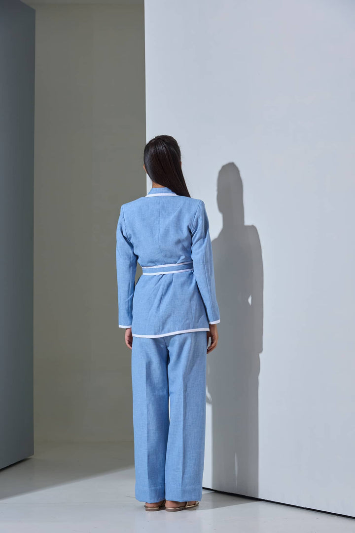 Risate women's co-ord set for office in light blue with stylish jacket and matching pants