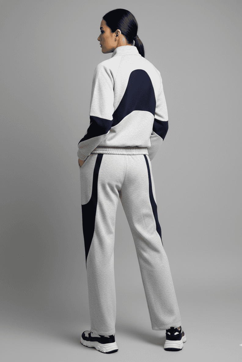 Risate women's co-ord set heather grey with stylish navy accents for a trendy, casual look